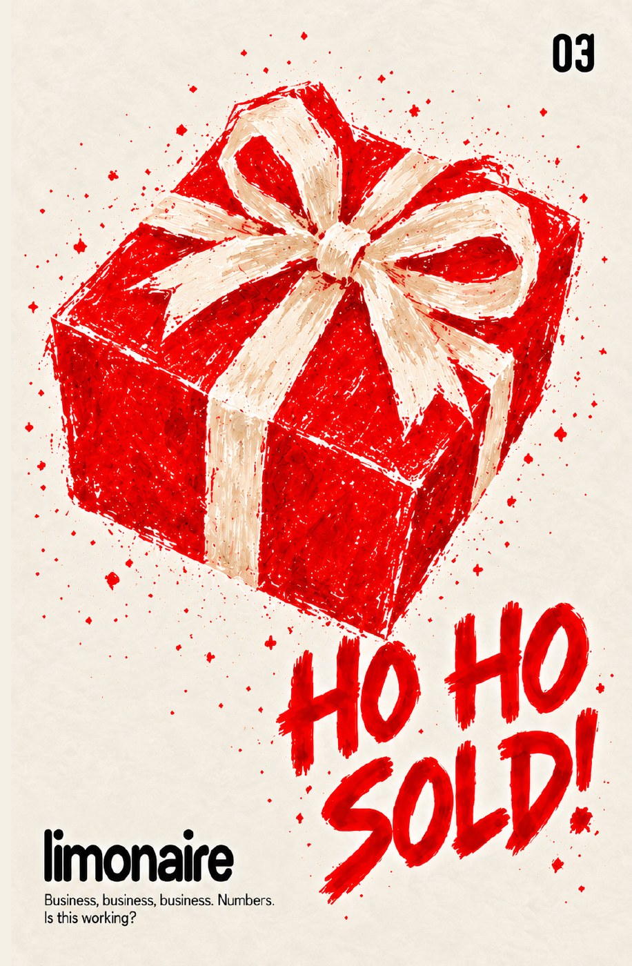 Copertina originale limonaire 03: Ho Ho Sold!, pacco regalo rosso e lettering a pennello